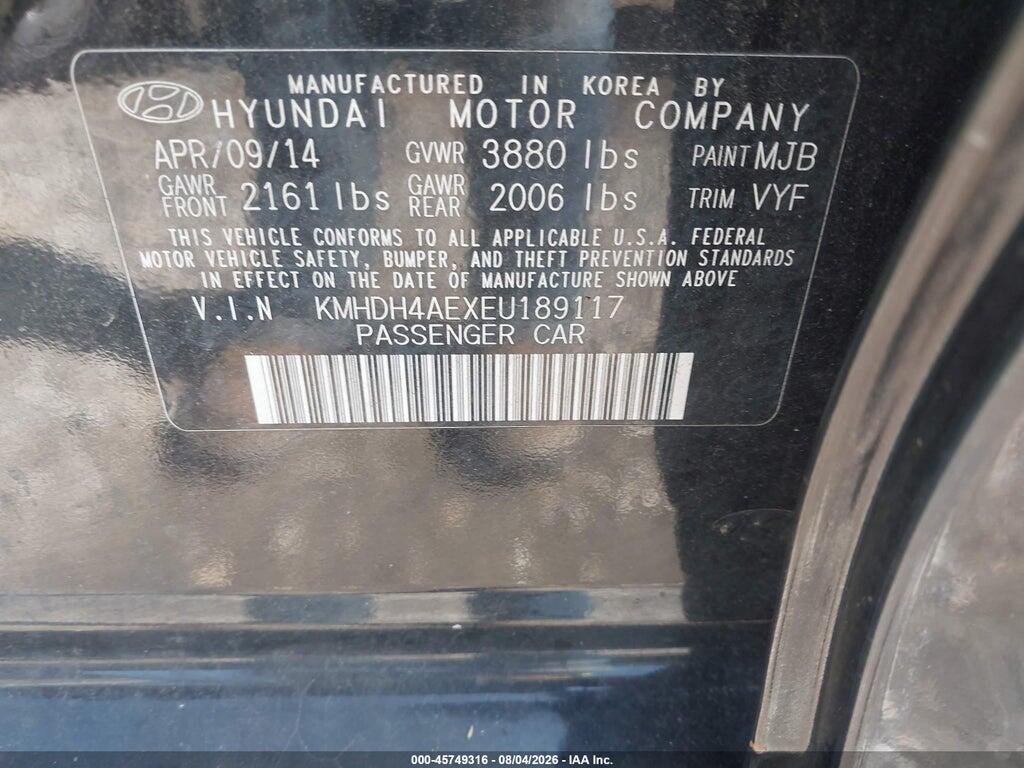 KMHDH4AEXEU189117 2014 HYUNDAI ELANTRA photo no. 9