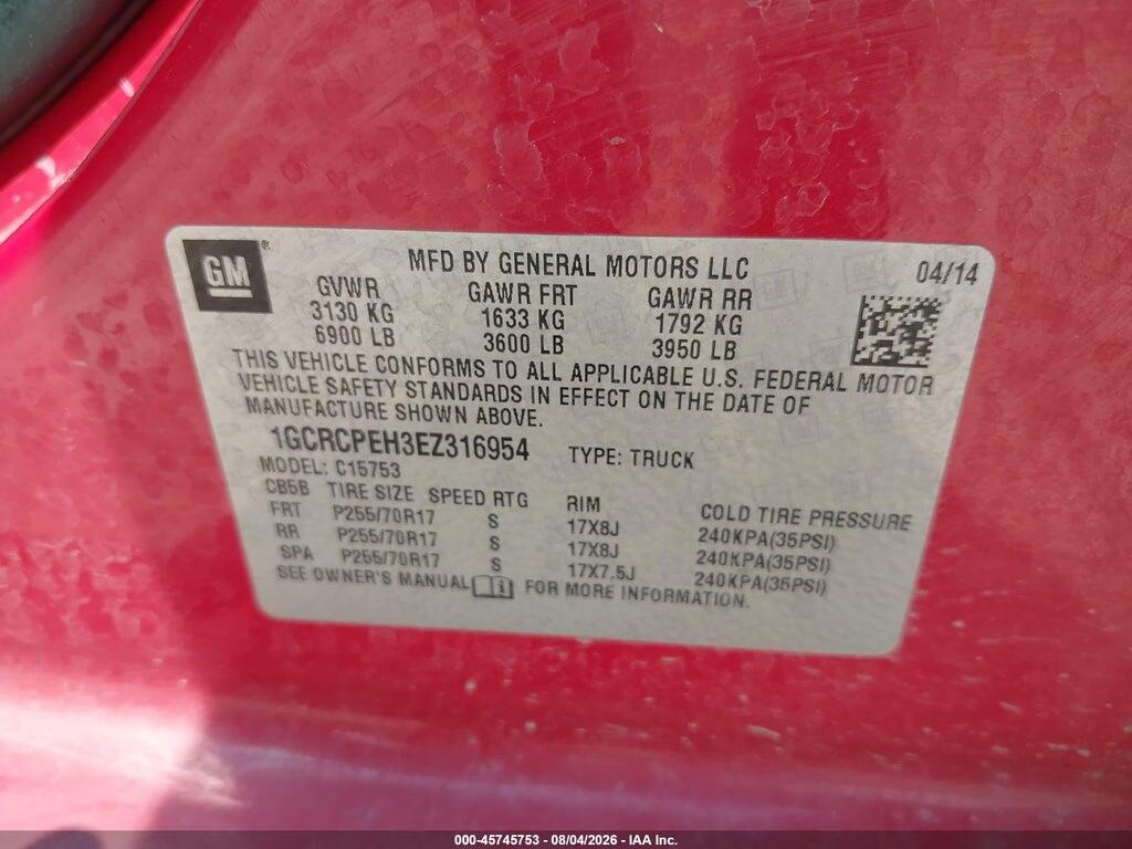 1GCRCPEH3EZ316954 2014 CHEVROLET SILVERADO 1500 photo no. 9