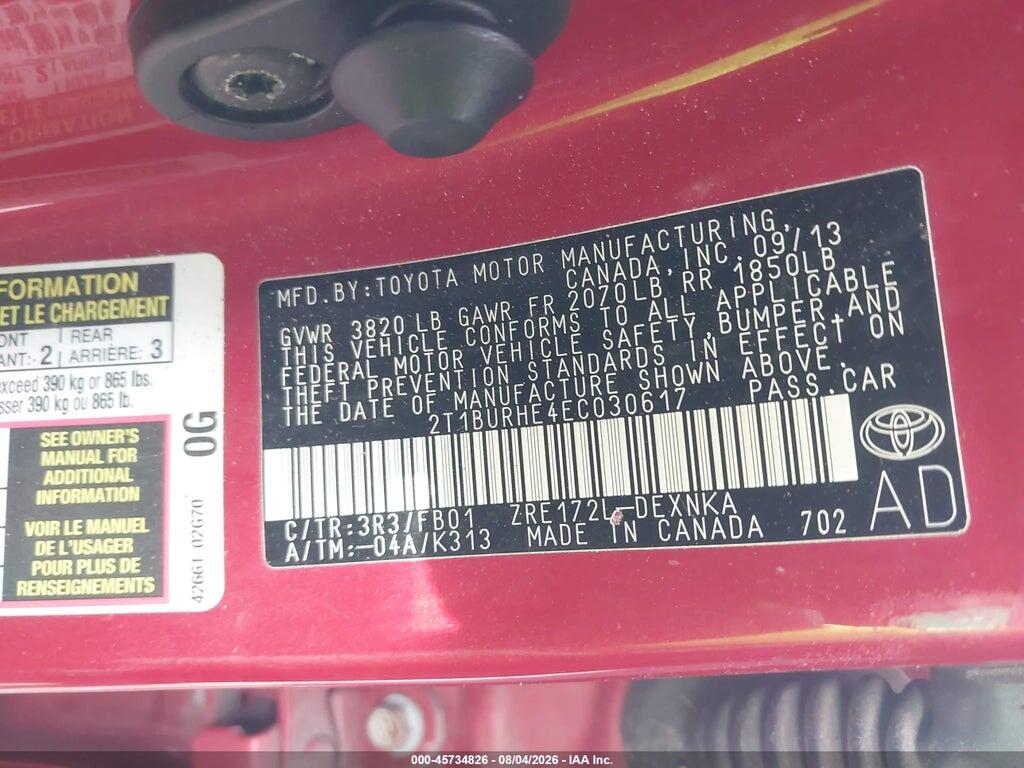 2T1BURHE4EC030617 2014 TOYOTA COROLLA photo no. 9