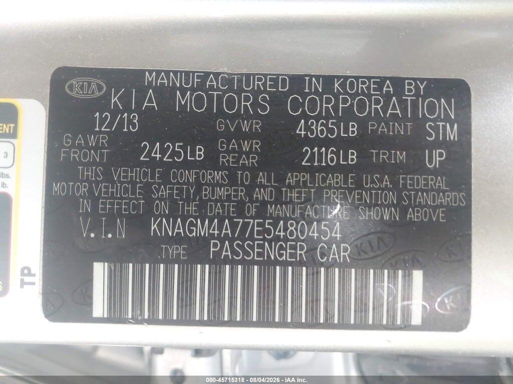 KNAGM4A77E5480454 2014 KIA OPTIMA photo no. 9