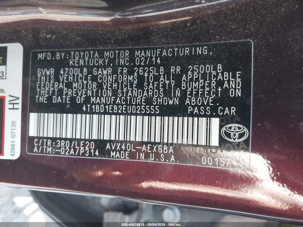 4T1BD1EB2EU025555 2014 TOYOTA AVALON HYBRID photo no. 9