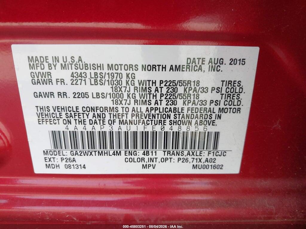 4A4AP3AU1FE048856 2015 MITSUBISHI OUTLANDER SPORT photo no. 9