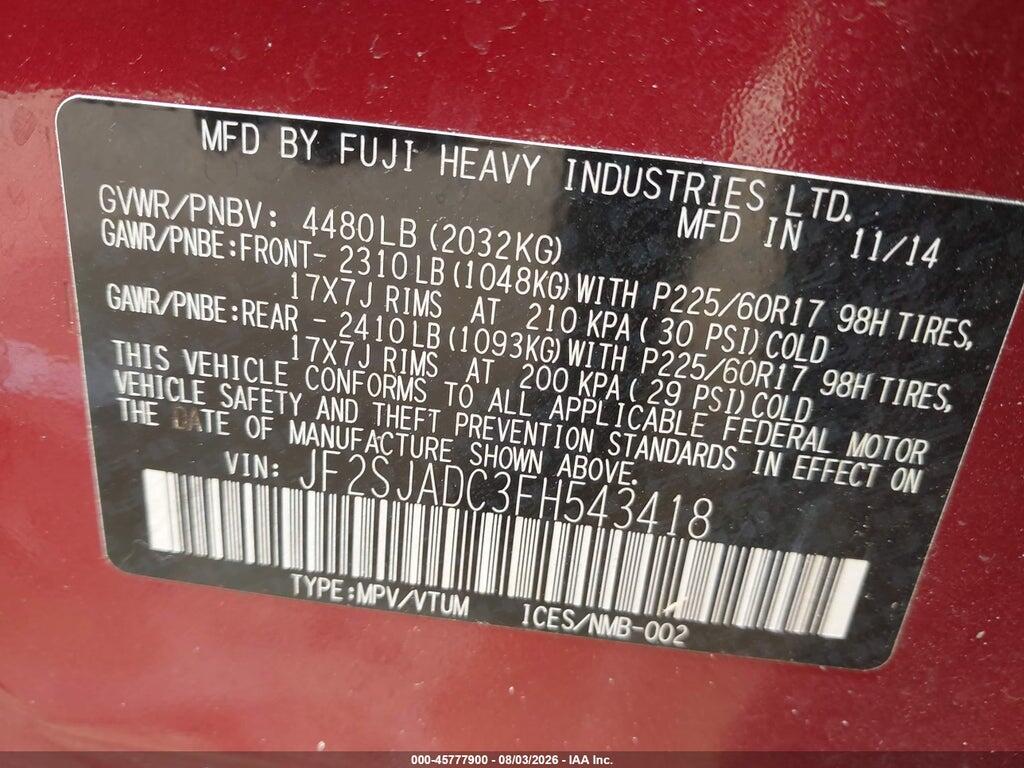 JF2SJADC3FH543418 2015 SUBARU FORESTER photo no. 9
