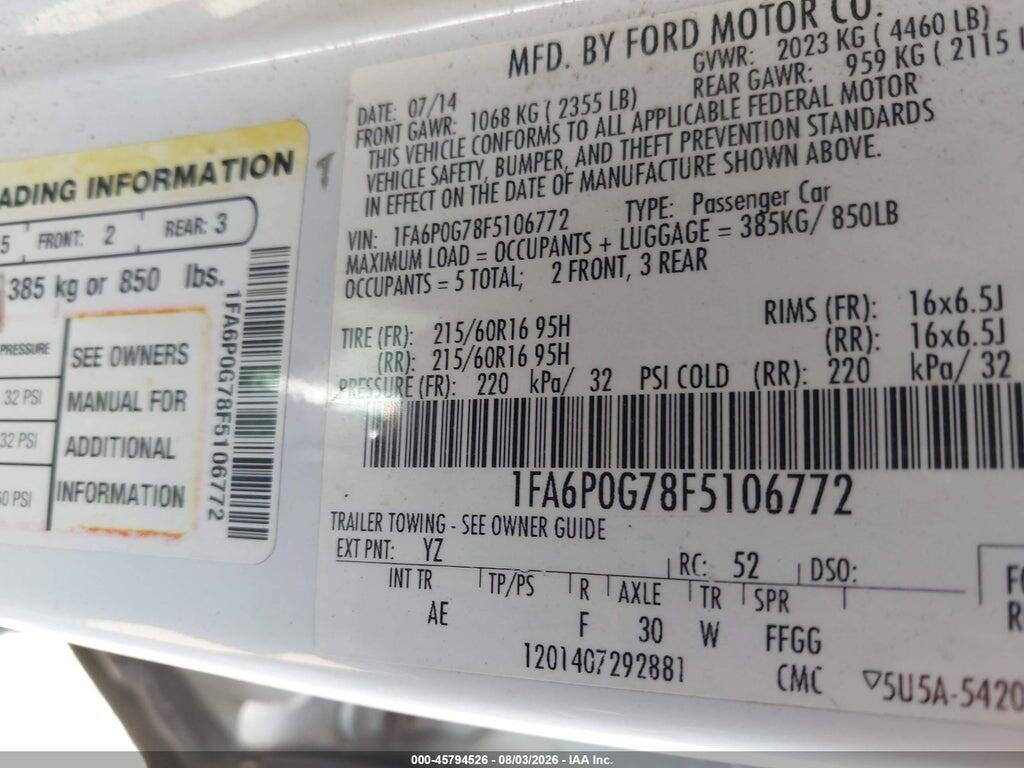 1FA6P0G78F5106772 2015 FORD FUSION photo no. 9