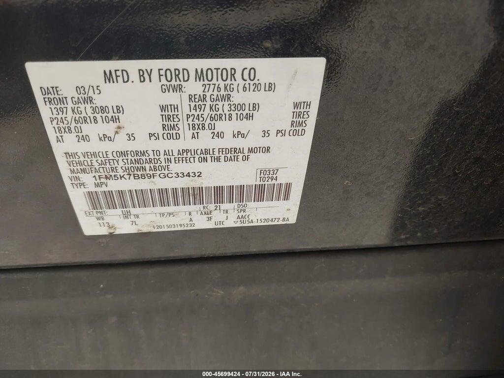 1FM5K7B89FGC33432 2015 FORD EXPLORER photo no. 9