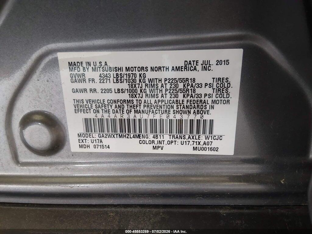 4A4AR3AU7FE043770 2015 MITSUBISHI OUTLANDER SPORT photo no. 9