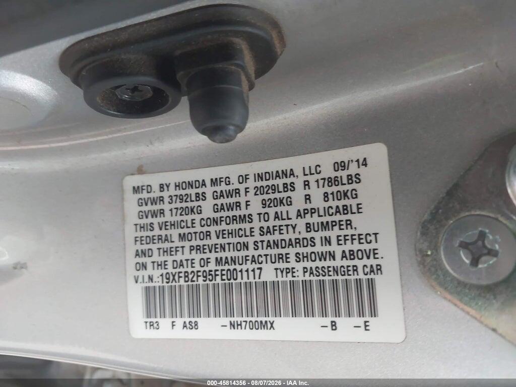 19XFB2F95FE001117 2015 HONDA CIVIC photo no. 9