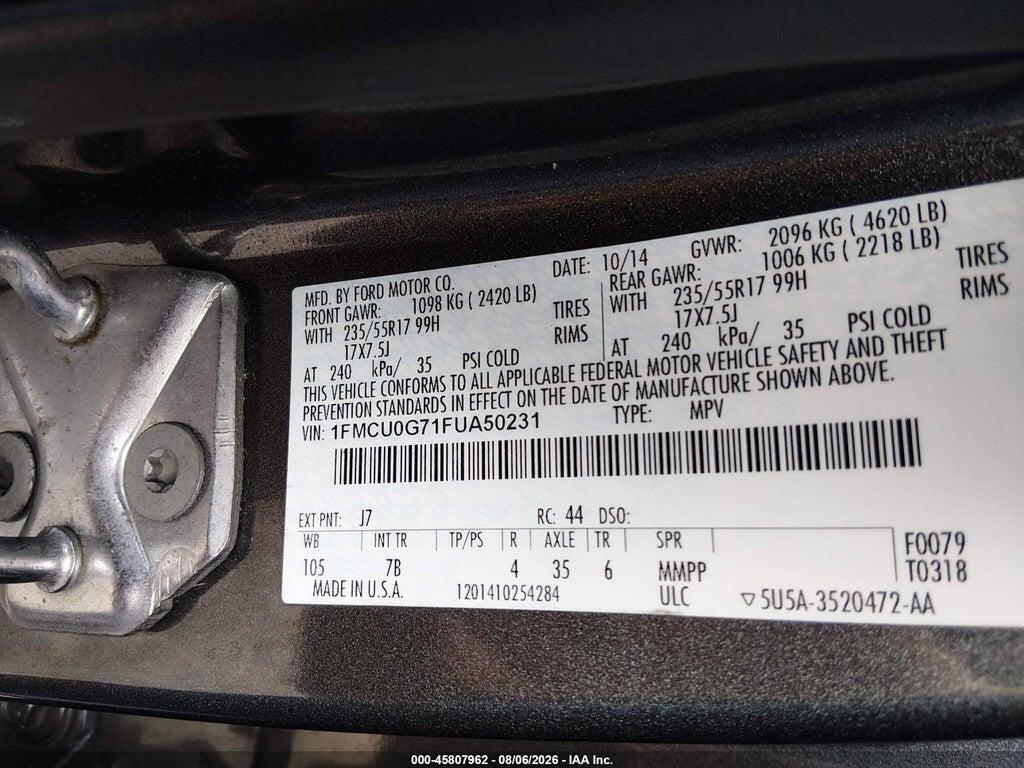 1FMCU0G71FUA50231 2015 FORD ESCAPE photo no. 9