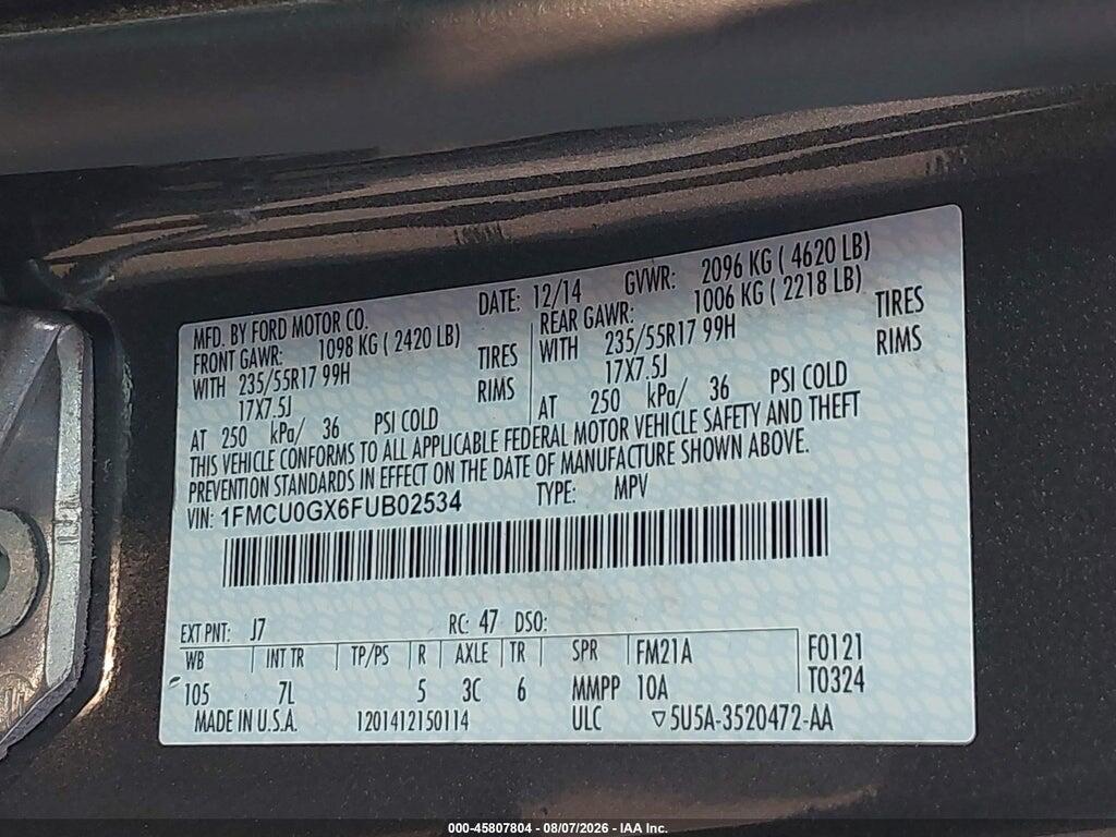 1FMCU0GX6FUB02534 2015 FORD ESCAPE photo no. 9