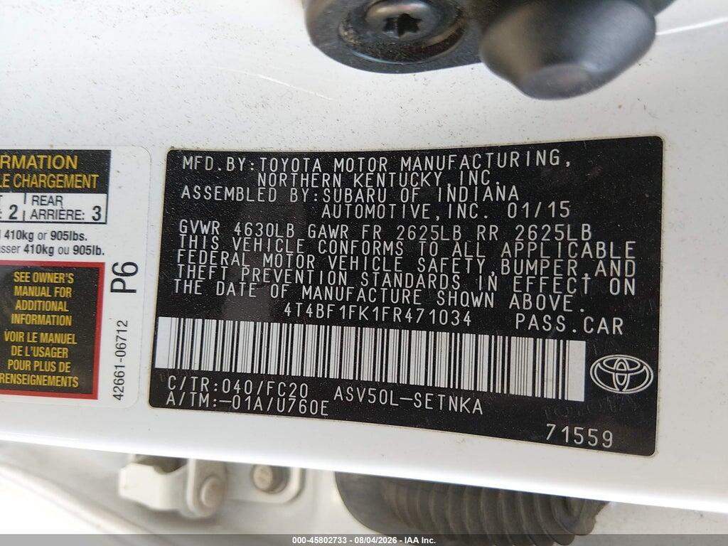 4T4BF1FK1FR471034 2015 TOYOTA CAMRY photo no. 9