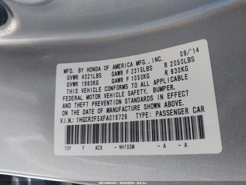 1HGCR2F5XFA019726 2015 HONDA ACCORD photo no. 9