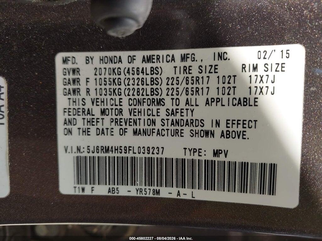 5J6RM4H59FL039237 2015 HONDA CR-V photo no. 9