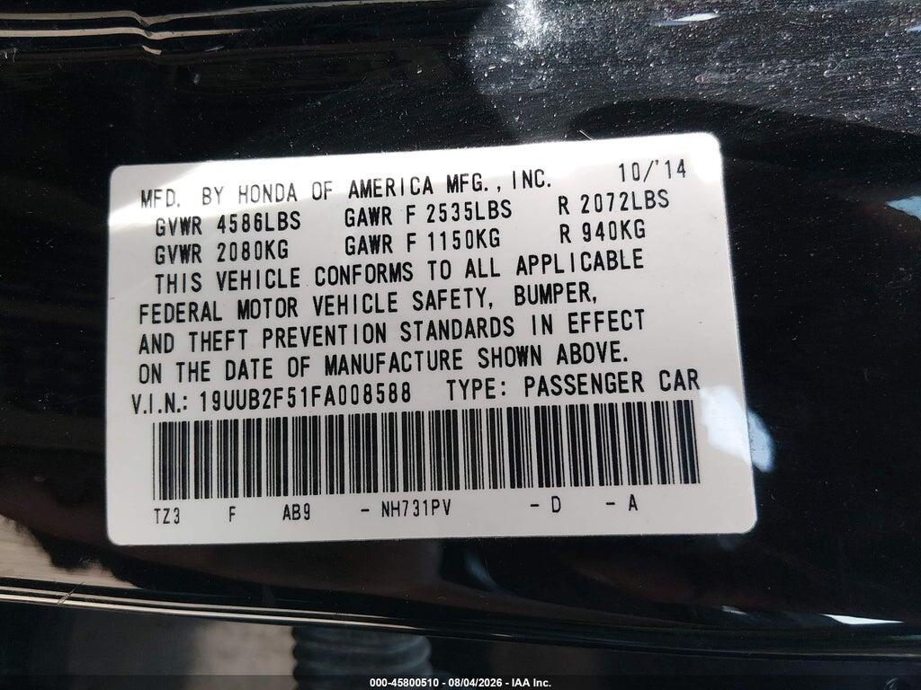 19UUB2F51FA008588 2015 ACURA TLX photo no. 9