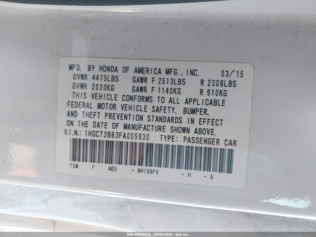 1HGCT2B83FA005930 2015 HONDA ACCORD photo no. 9