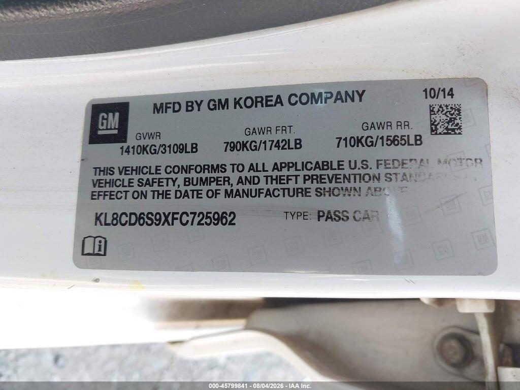KL8CD6S9XFC725962 2015 CHEVROLET SPARK photo no. 9