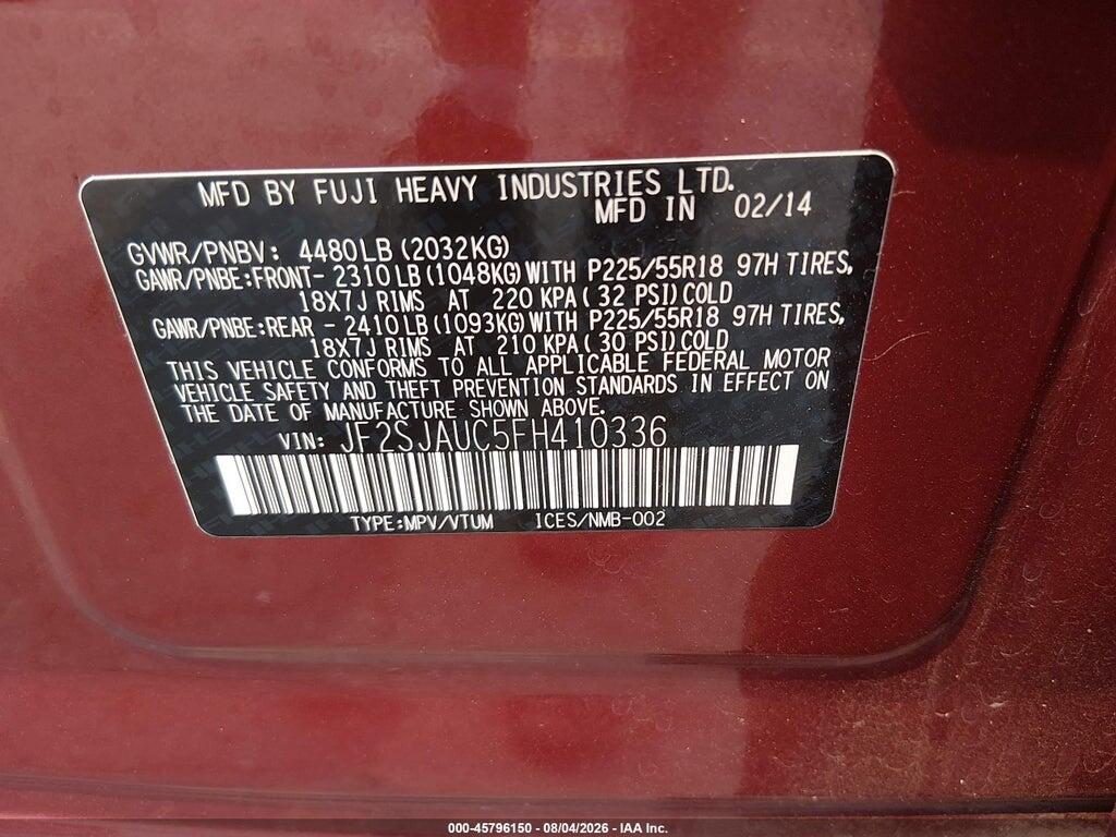 JF2SJAUC5FH410336 2015 SUBARU FORESTER photo no. 9