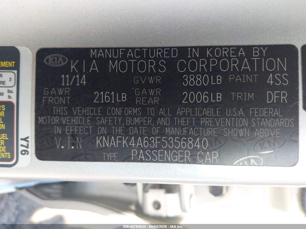 KNAFK4A63F5356840 2015 KIA FORTE photo no. 9