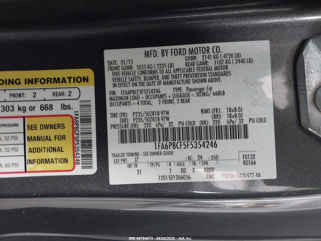 1FA6P8CF5F5354246 2015 FORD MUSTANG photo no. 9