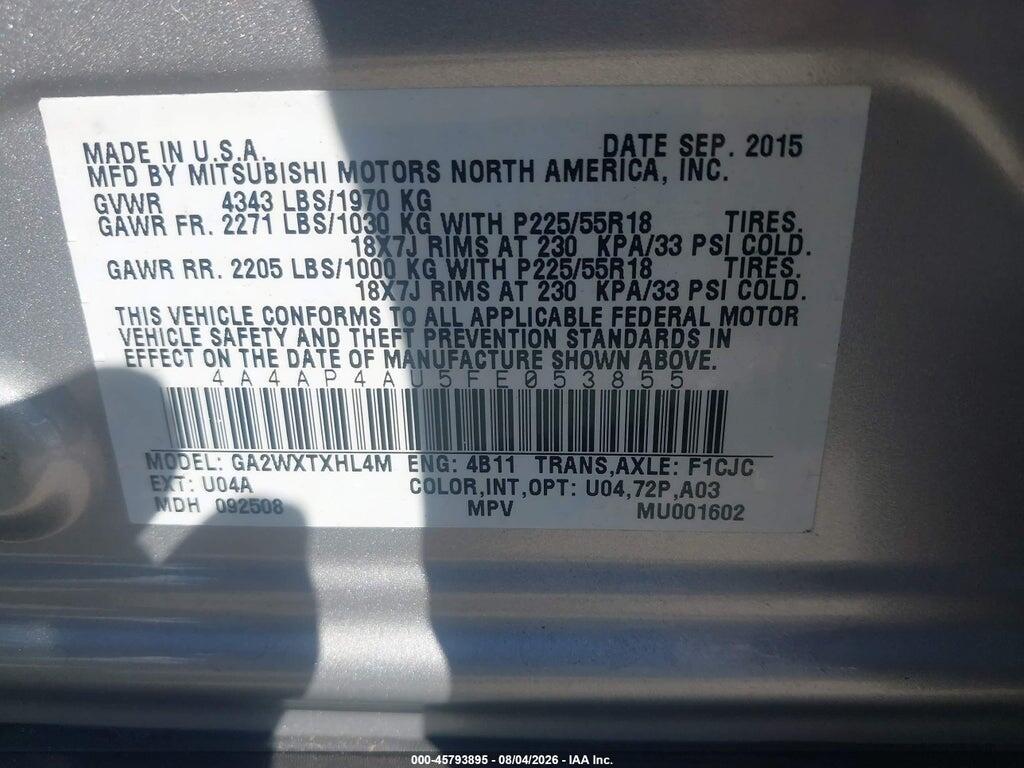 4A4AP4AU5FE053855 2015 MITSUBISHI OUTLANDER SPORT photo no. 9