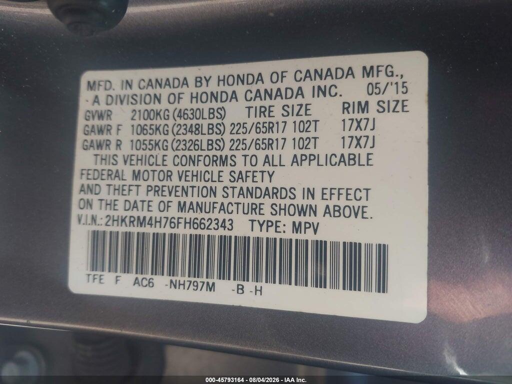 2HKRM4H76FH662343 2015 HONDA CR-V photo no. 9