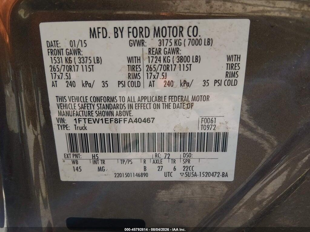 1FTEW1EF8FFA40467 2015 FORD F-150 photo no. 9