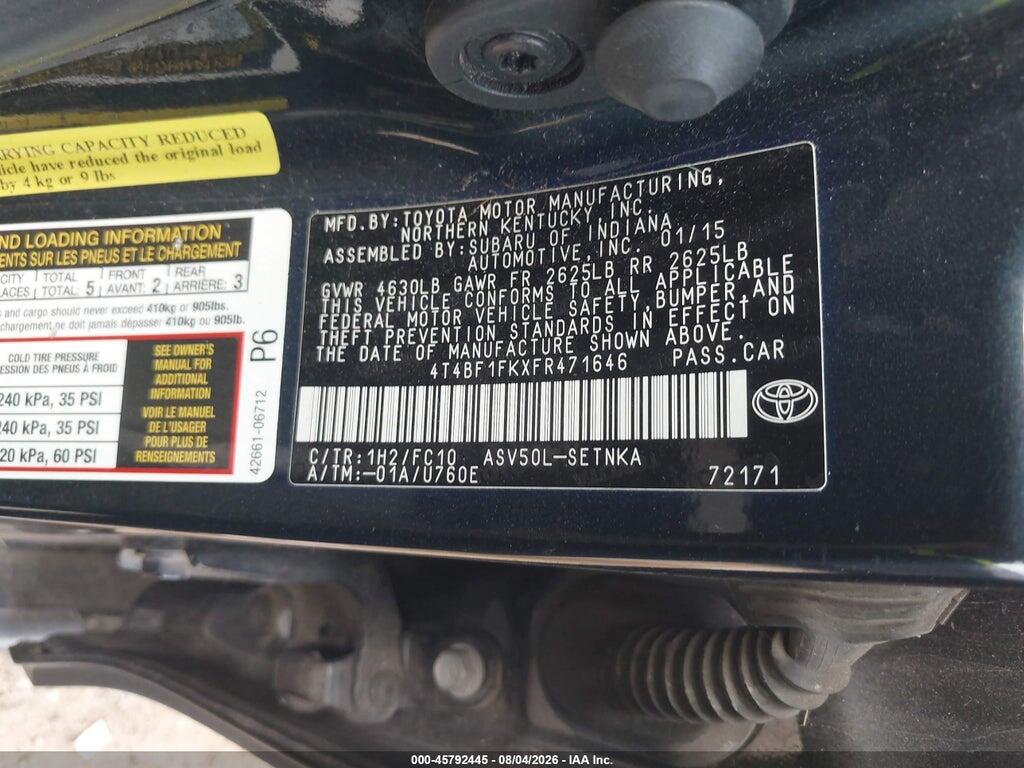 4T4BF1FKXFR471646 2015 TOYOTA CAMRY photo no. 9