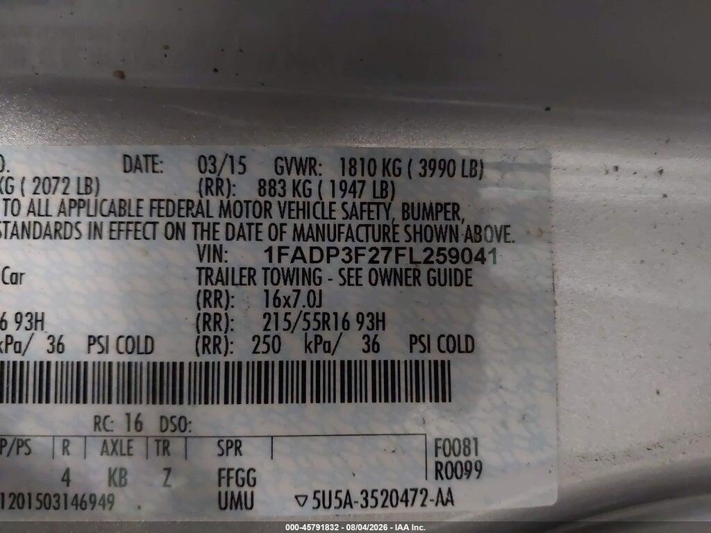 1FADP3F27FL259041 2015 FORD FOCUS photo no. 9