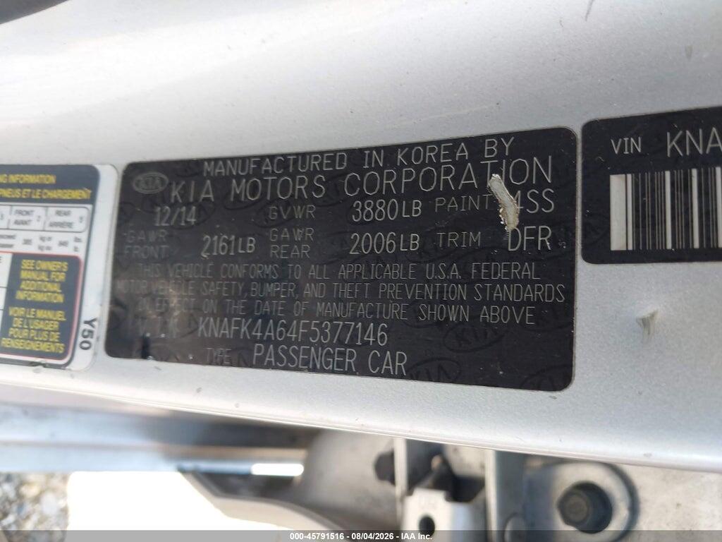 KNAFK4A64F5377146 2015 KIA FORTE photo no. 9