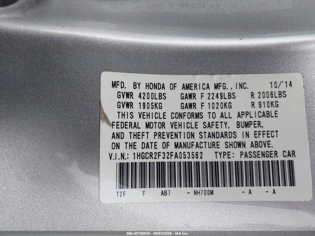 1HGCR2F32FA053562 2015 HONDA ACCORD photo no. 9