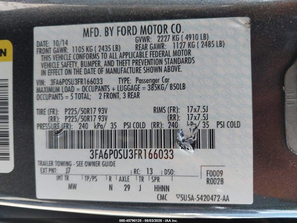 3FA6P0SU3FR166033 2015 FORD FUSION ENERGI photo no. 9