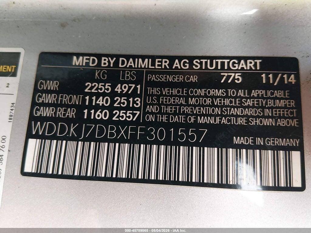 WDDKJ7DBXFF301557 2015 MERCEDES-BENZ E 550 photo no. 9