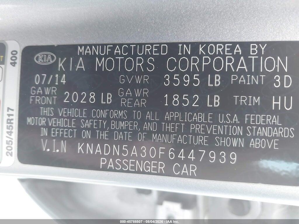 KNADN5A30F6447939 2015 KIA RIO photo no. 9