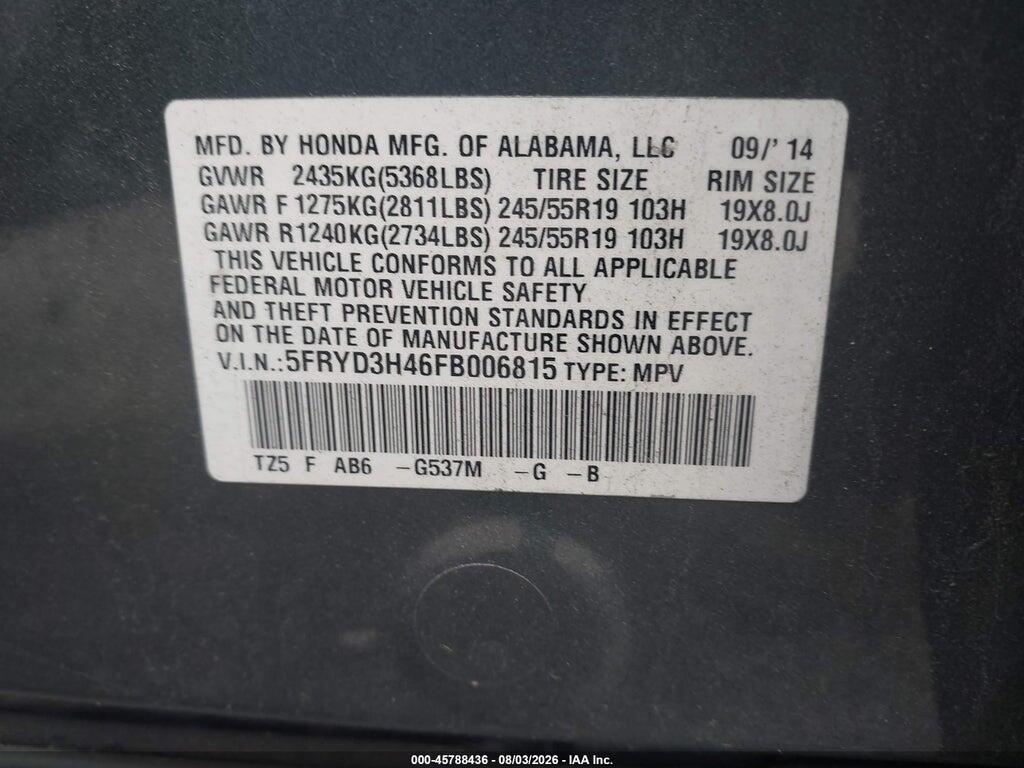 5FRYD3H46FB006815 2015 ACURA MDX photo no. 9