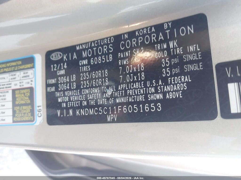 KNDMC5C11F6051653 2015 KIA SEDONA photo no. 9