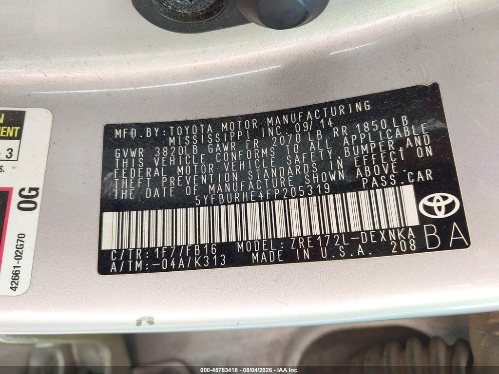 5YFBURHE4FP205319 2015 TOYOTA COROLLA photo no. 9