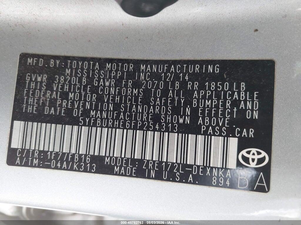 5YFBURHE6FP254313 2015 TOYOTA COROLLA photo no. 9