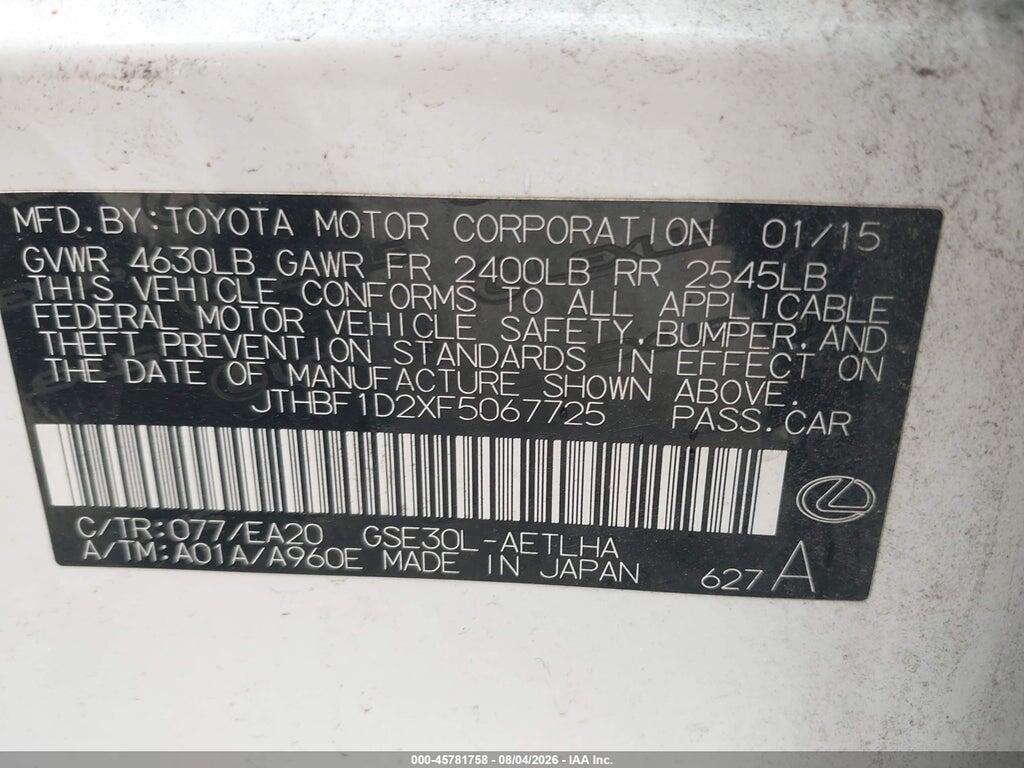 JTHBF1D2XF5067725 2015 LEXUS IS 250 photo no. 9