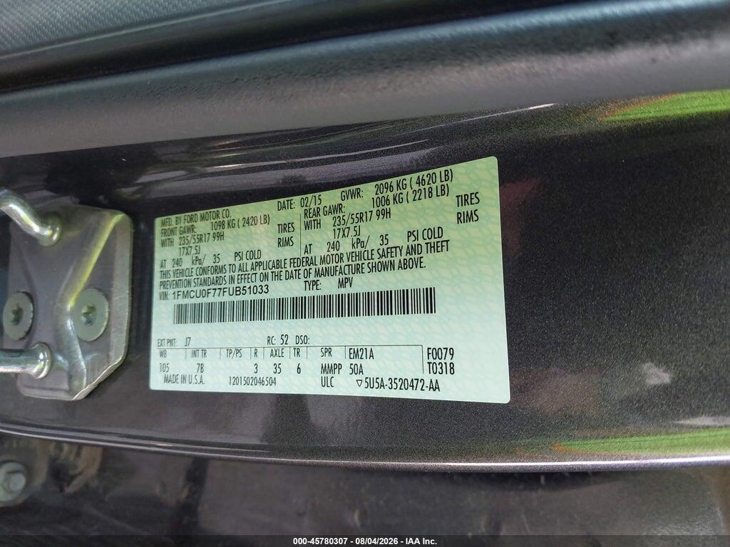 1FMCU0F77FUB51033 2015 FORD ESCAPE photo no. 9