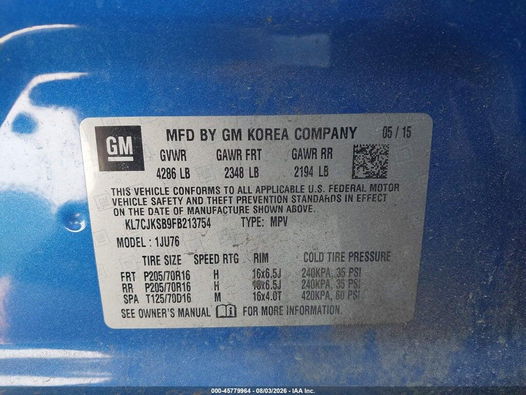 KL7CJKSB9FB213754 2015 CHEVROLET TRAX photo no. 9