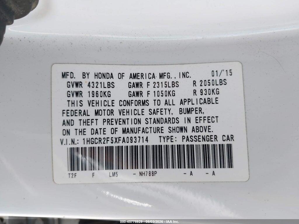 1HGCR2F5XFA093714 2015 HONDA ACCORD photo no. 9