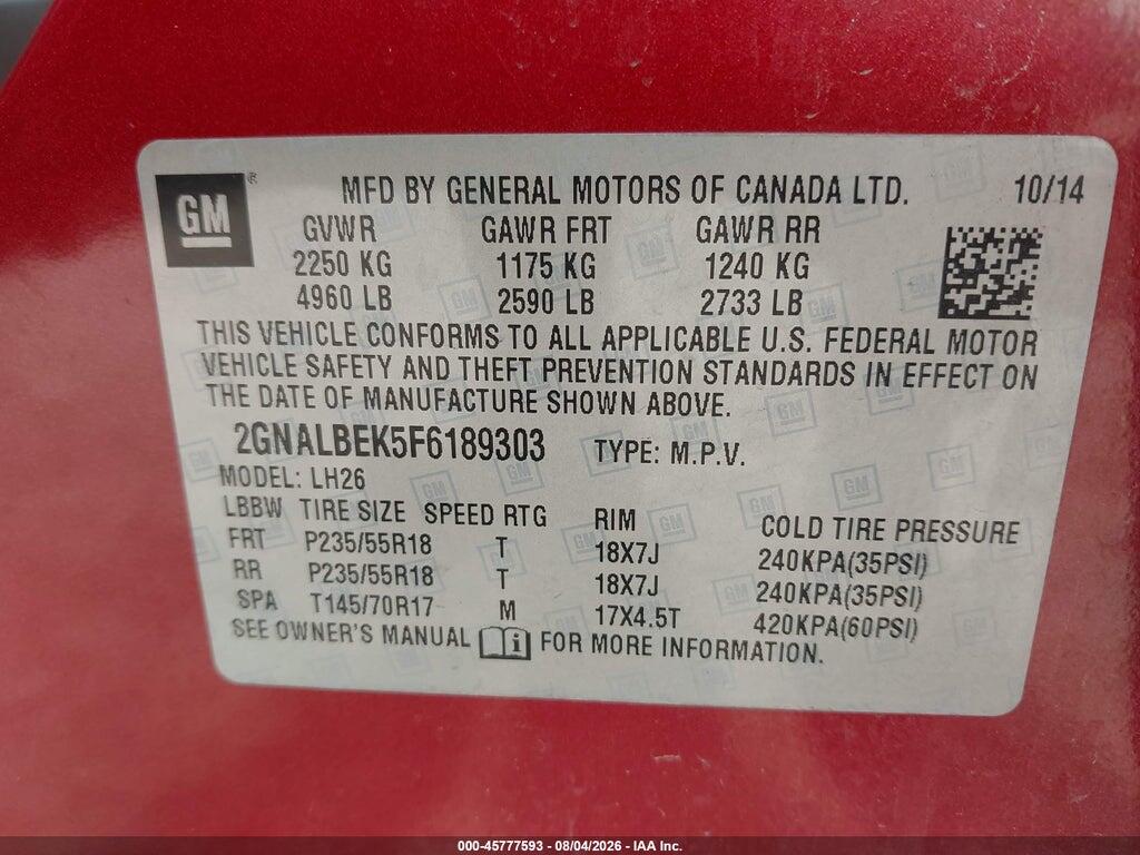 2GNALBEK5F6189303 2015 CHEVROLET EQUINOX photo no. 9