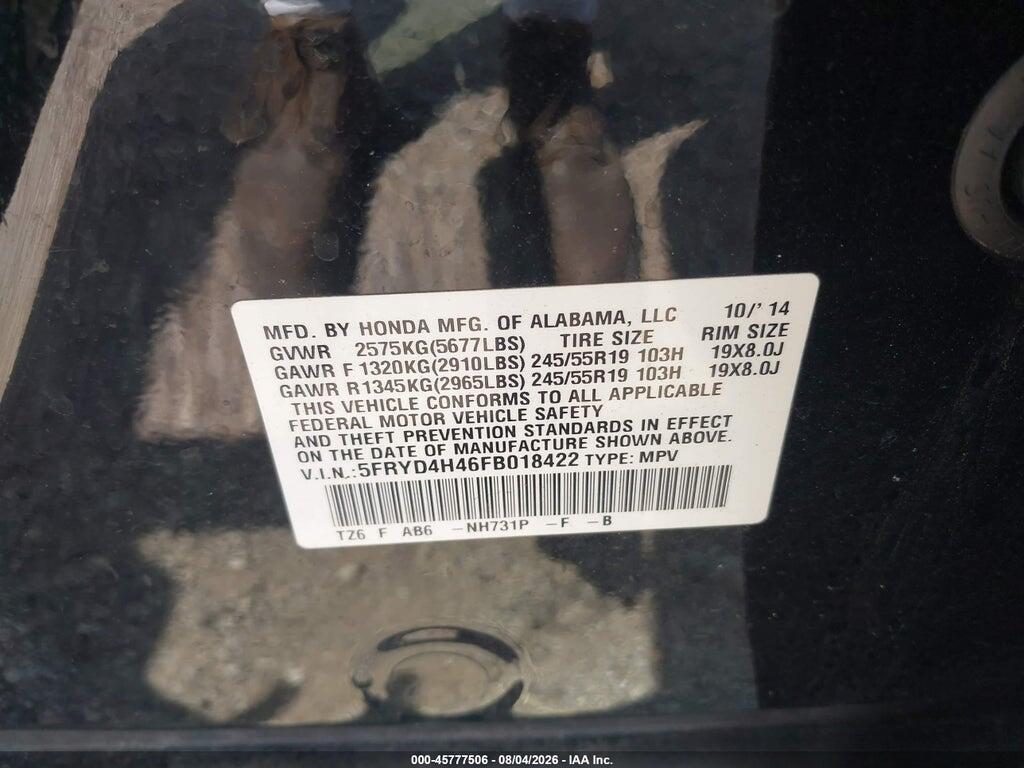 5FRYD4H46FB018422 2015 ACURA MDX photo no. 9