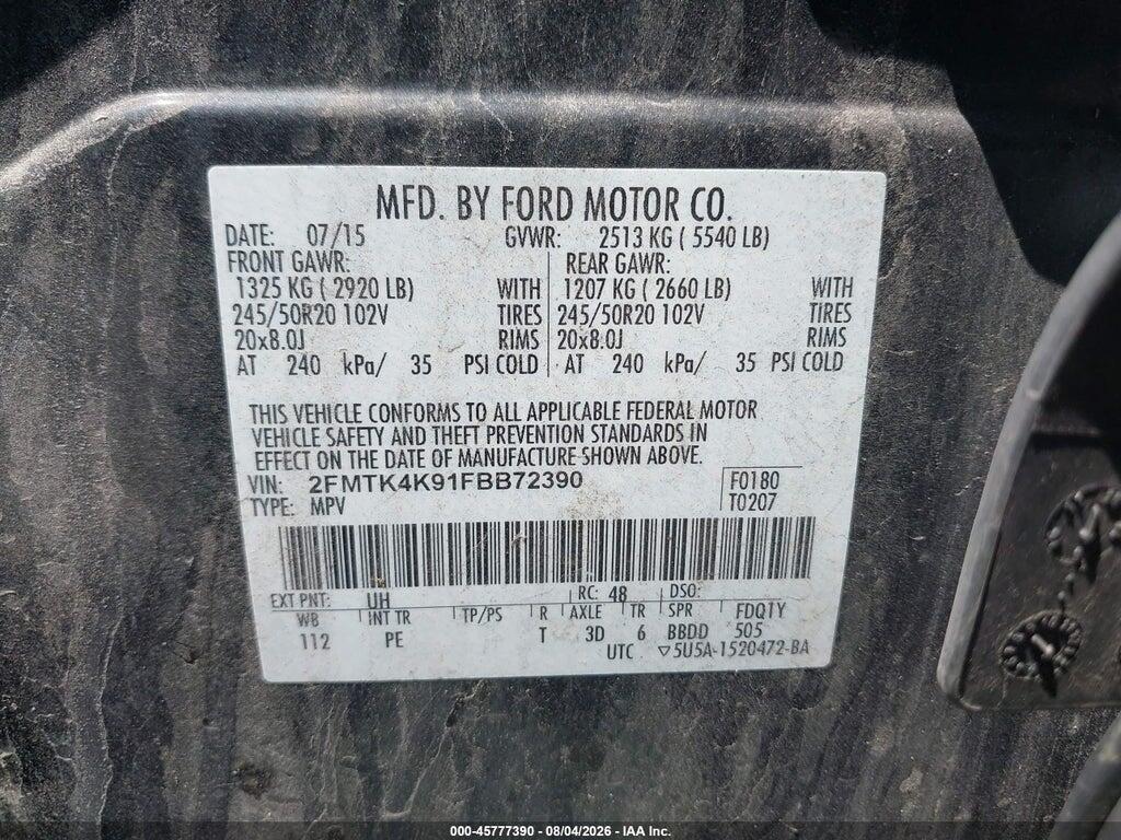 2FMTK4K91FBB72390 2015 FORD EDGE photo no. 9