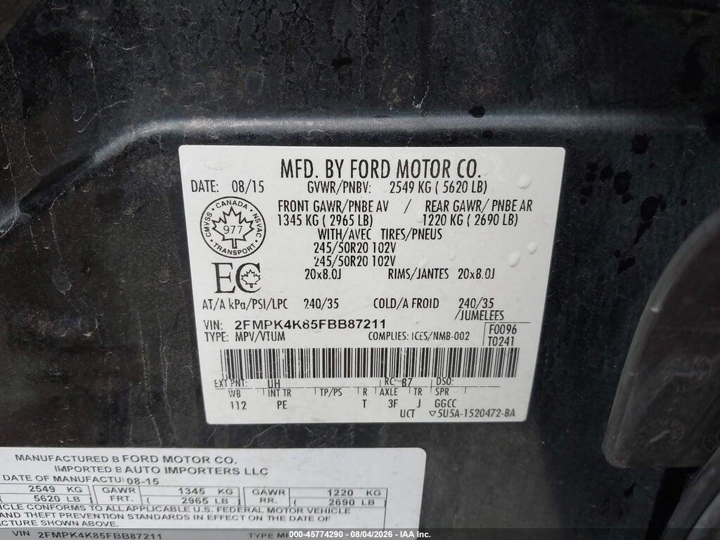 2FMPK4K85FBB87211 2015 FORD EDGE photo no. 9