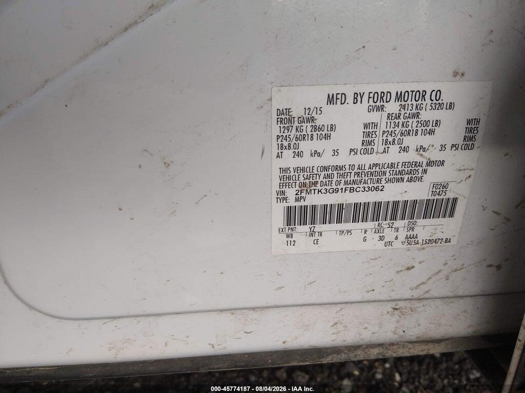 2FMTK3G91FBC33062 2015 FORD EDGE photo no. 9