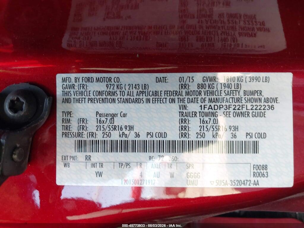 1FADP3F22FL222236 2015 FORD FOCUS photo no. 9
