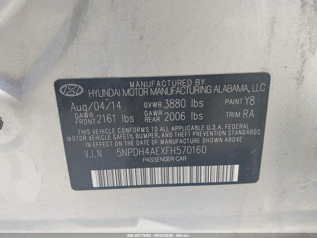 5NPDH4AEXFH570160 2015 HYUNDAI ELANTRA photo no. 9