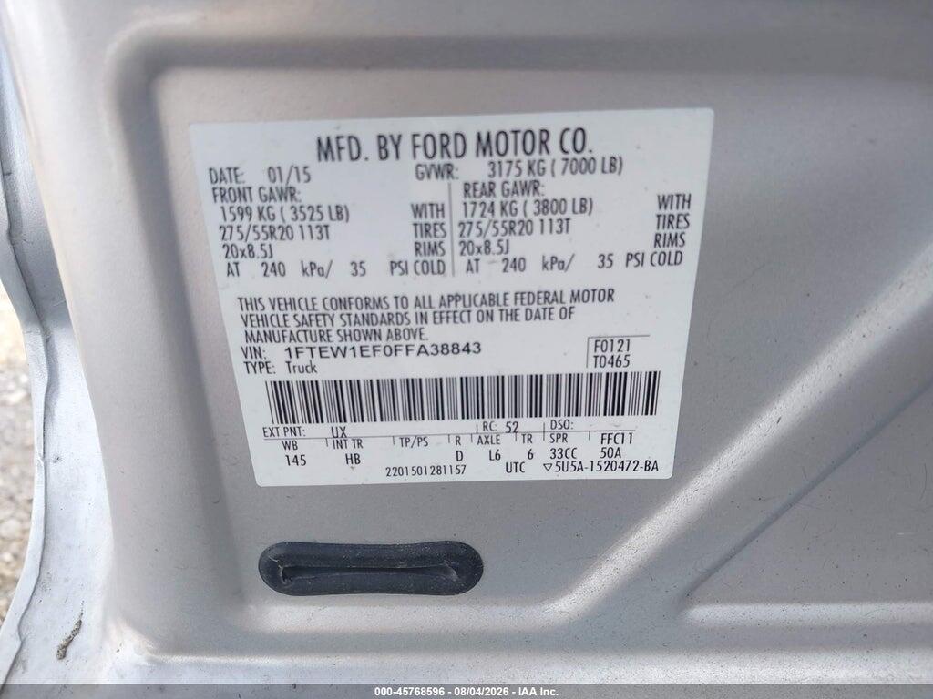 1FTEW1EF0FFA38843 2015 FORD F-150 photo no. 9