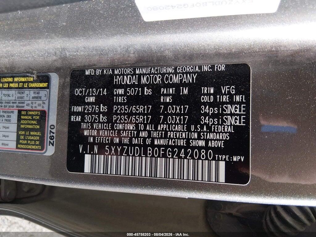 5XYZUDLB0FG242080 2015 HYUNDAI SANTA FE SPORT photo no. 9