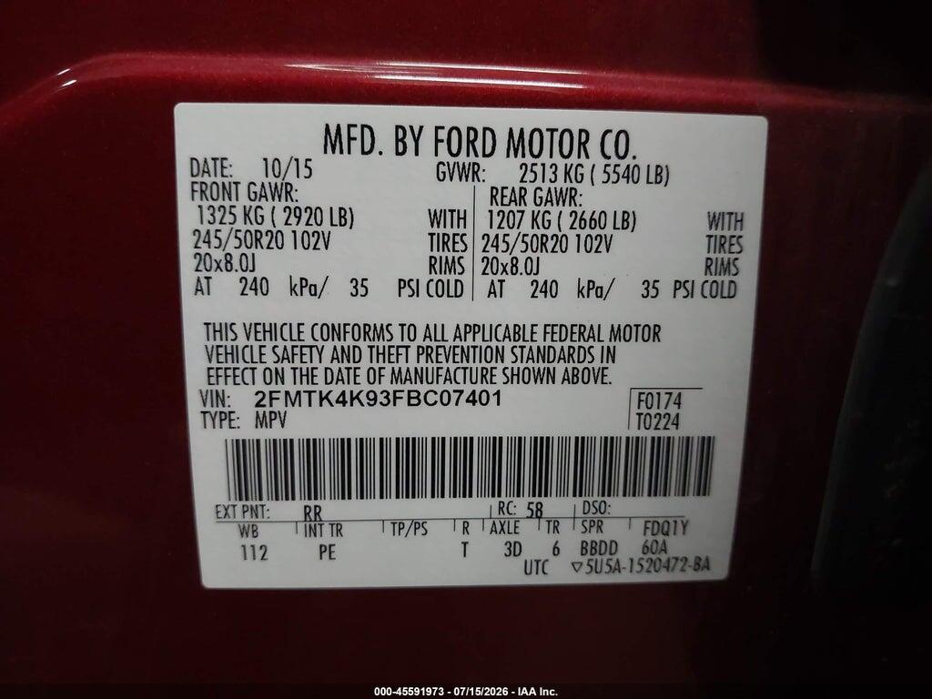 2FMTK4K93FBC07401 2015 FORD EDGE photo no. 9